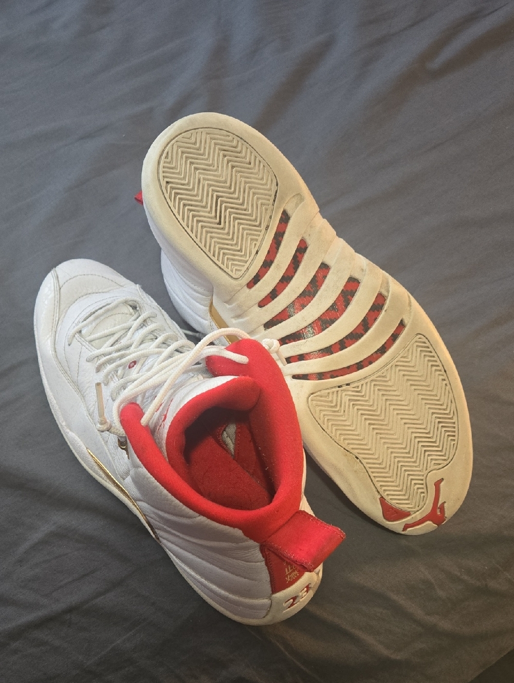 Jordan White and Red High-Top Sneakers